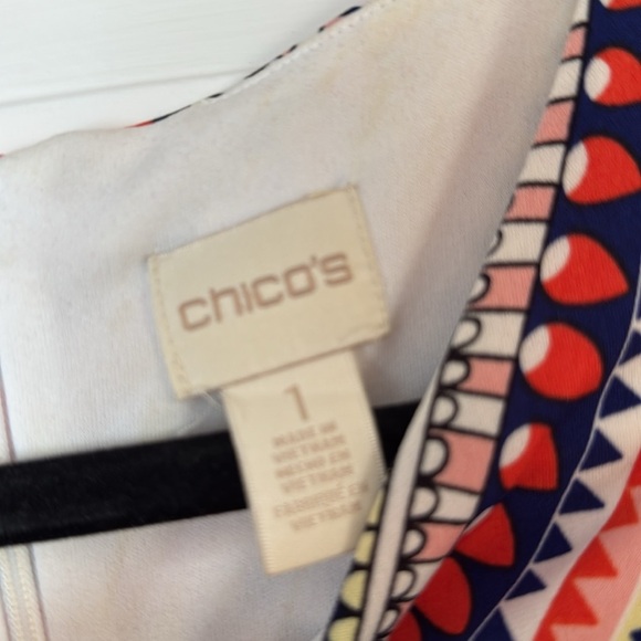Chico's Orange and Blue Midi Dress size 1 - Picture 2 of 4